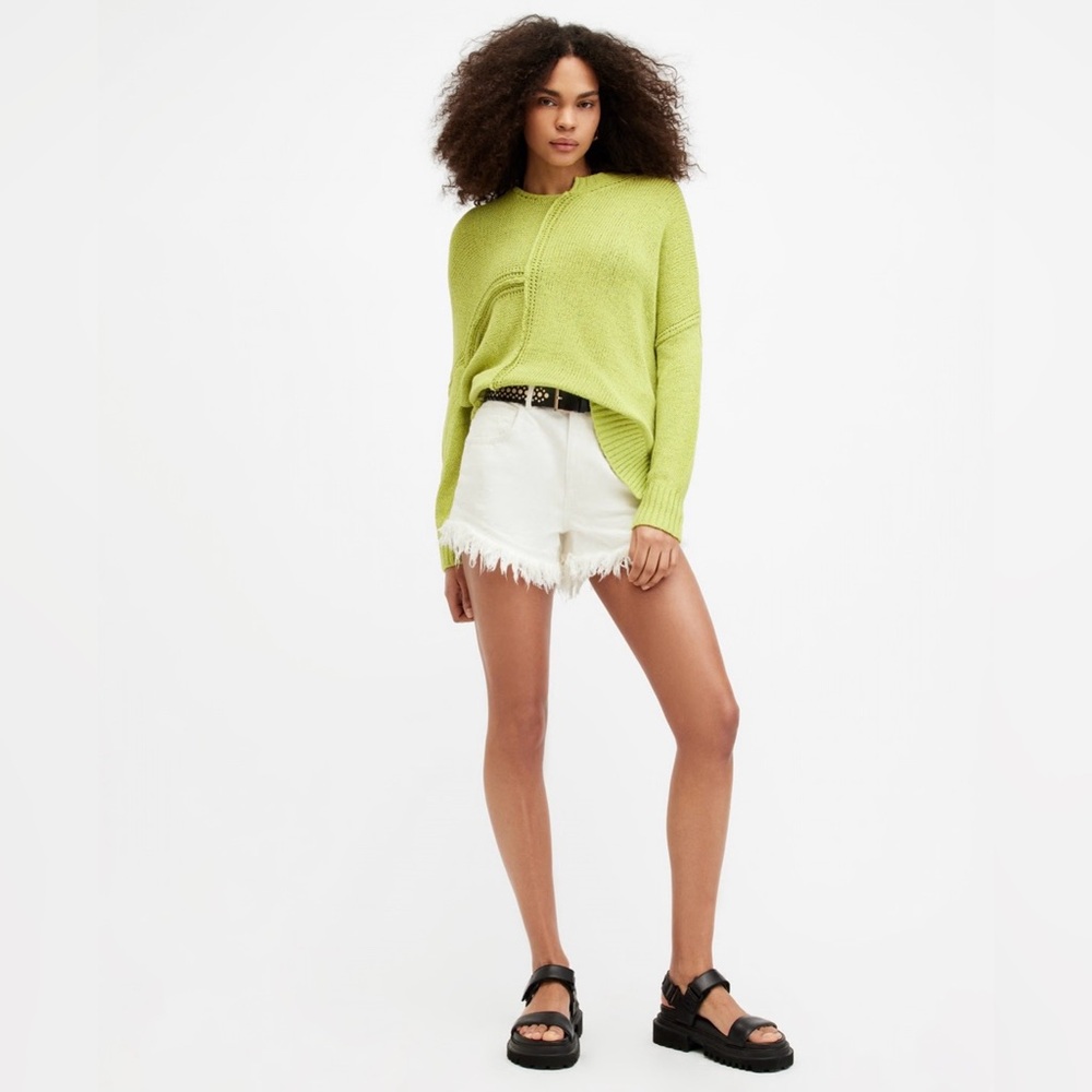 All Saints “The Lock” Asymmetrical Vibrant Green Knit Top - Size Medium